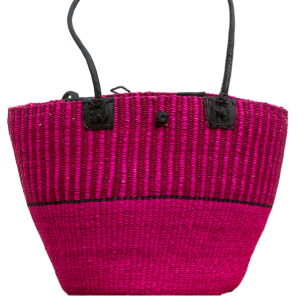 Flettet skuldertaske med læderremme.