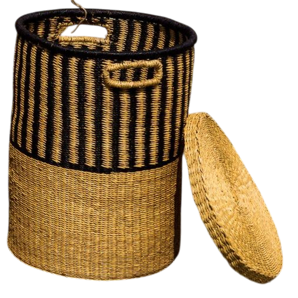Sæt á 3 Vasketøjskurve med låg / Sorte striber