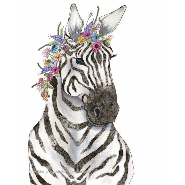 "Zebra med blomster" Kunst plakat