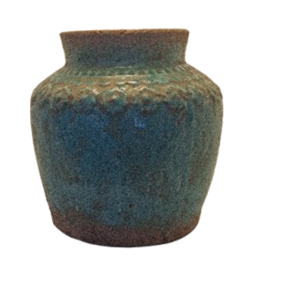 Glaseret lerkrukke i turkis med mønster