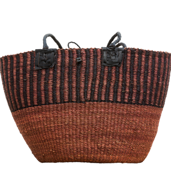 Flettet skuldertaske med læderremme - Brun