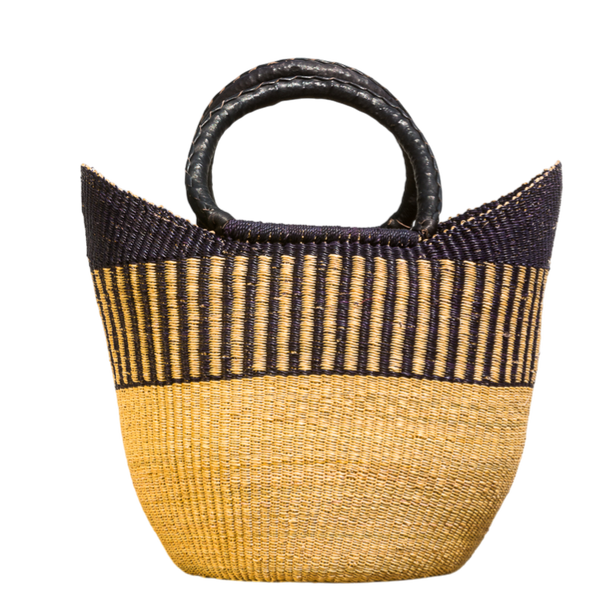 U-shape indkøbsnet håndflettet fra Ghana - Natur/sort