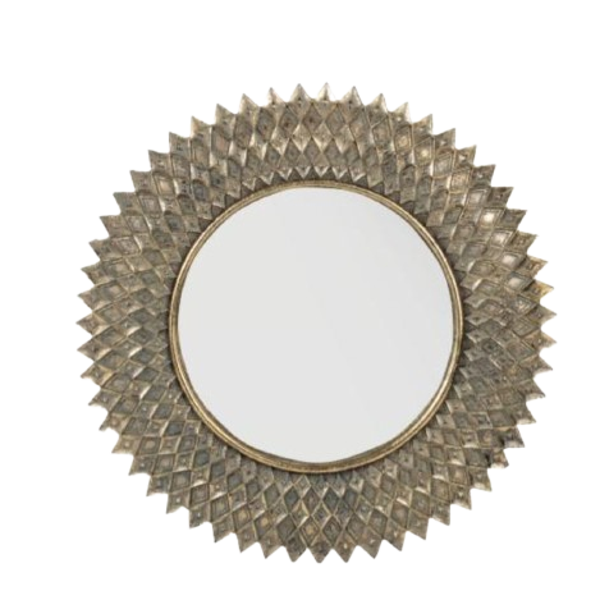 Rundt spejl med gulddekoration