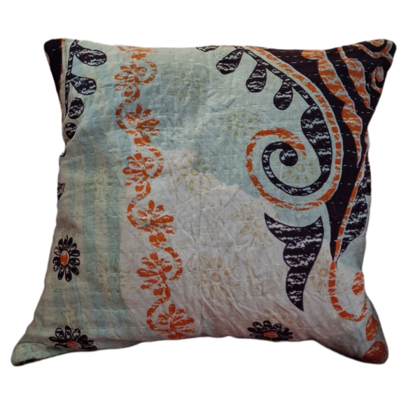 Kantha quilt pudebetræk med to sider 40x40 cm