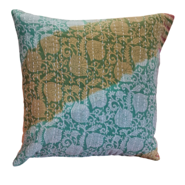 Kantha quilt pudebetræk med to sider 40x40 cm