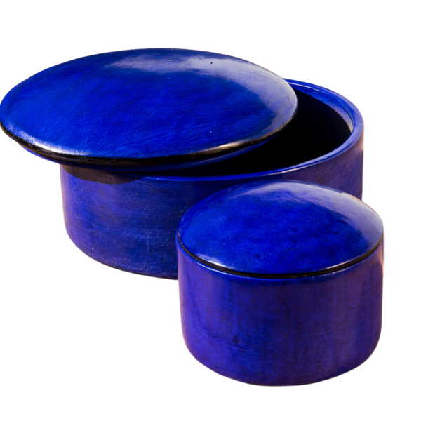 Håndlavede læderbokse i mørkeblå