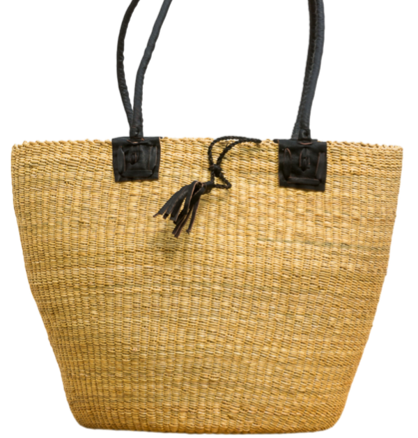 Flettet skuldertaske med læderremme - Natur