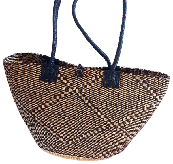 Flettet skuldertaske i med læderremme - Trad. sort/natur