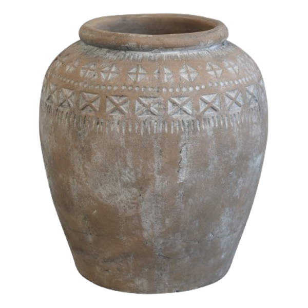 Terracotta gulvkrukke med mønster - Lille