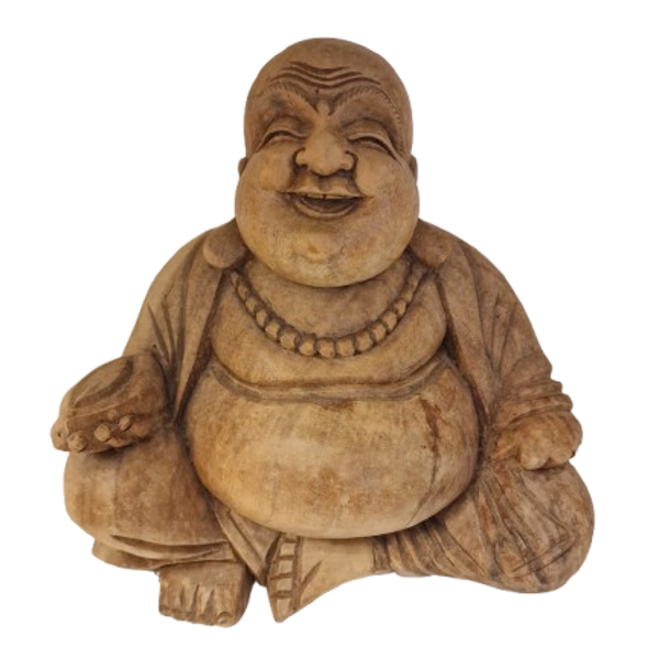 Lykkelig Buddha i træ