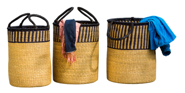 Sæt á 3 Vasketøjskurv med Hanke / sorte striber