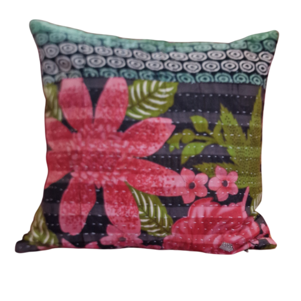 Kantha quilt pudebetræk med to sider 40x40 cm
