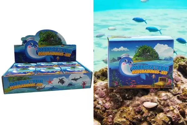 Ausgrabung Set "DIG IT" Meerestiere, 8,5x6,5x3cm, 12fach