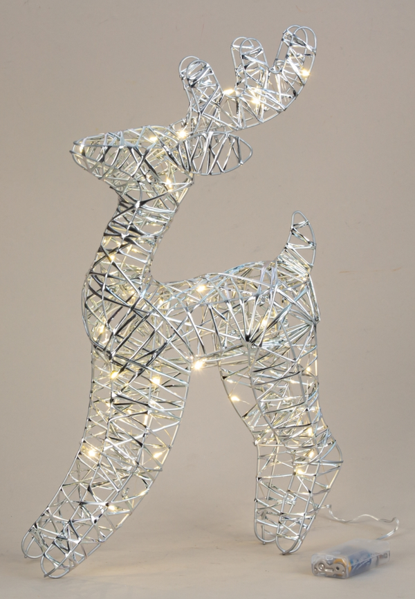 Beleuchtetes (warmweiß) Rentier silber h=45cm b=26cm