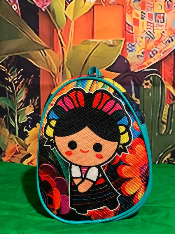 Small “Lele” Backpack - Yute/Aqua Color/Flowers