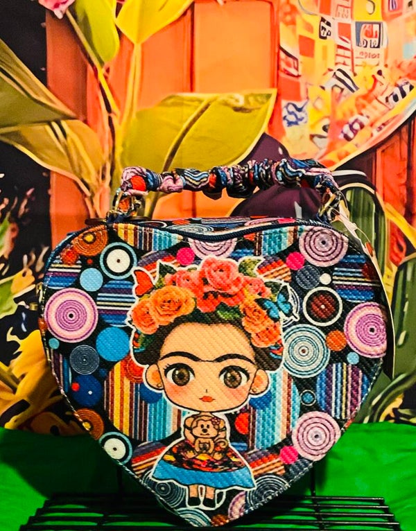 Heart Frida Crossbody- Yute/Multi Color Blue Ziper