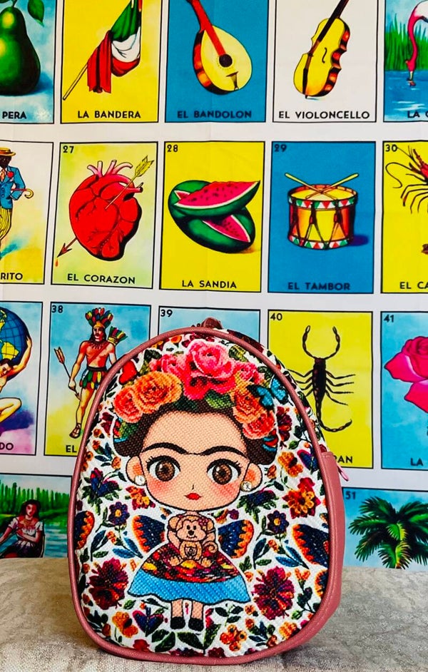 Small Frida Backpack- Yute/Flowers/Pink Color