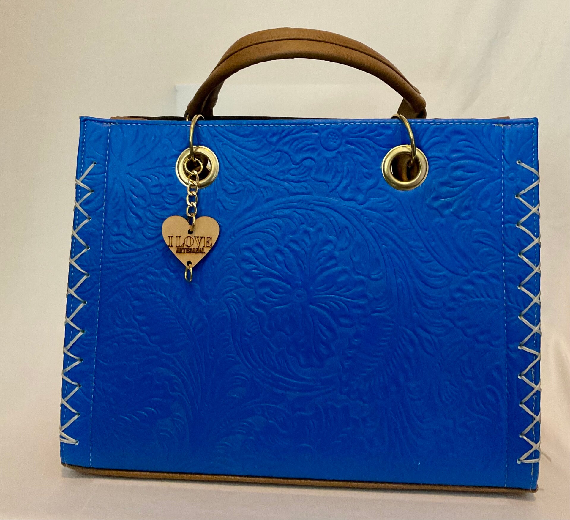 Leather Handbag - Pattern/Blue color