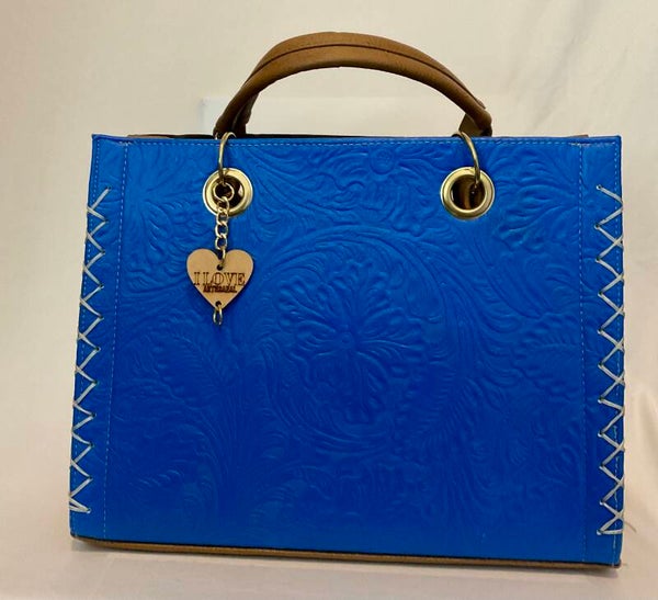 Leather Handbag - Pattern/Blue color