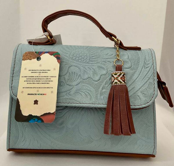 LEATHER - PATTERN - LIGHT BLUE/ OLIVE GREEN