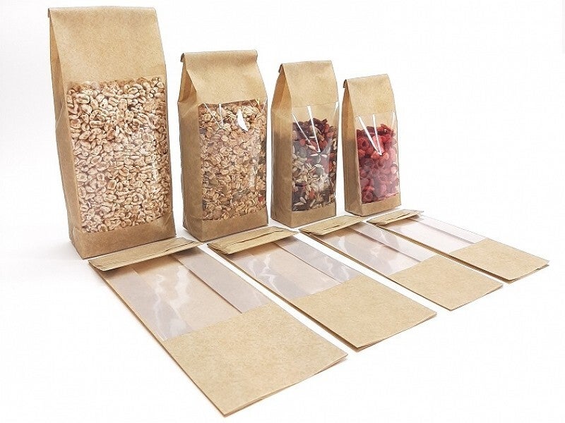 PP Blokbodemzak bruin Kraftlook 60my + venster 120 + 70 x 330mm - ds  1000st