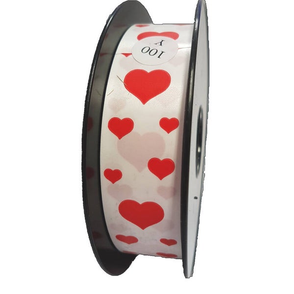 735330 Lint harten 30mm x 100yard wit met rode harten