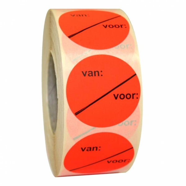503509vv Etiket ∅35mm permanent fluor rood van / voor- rol 1000st