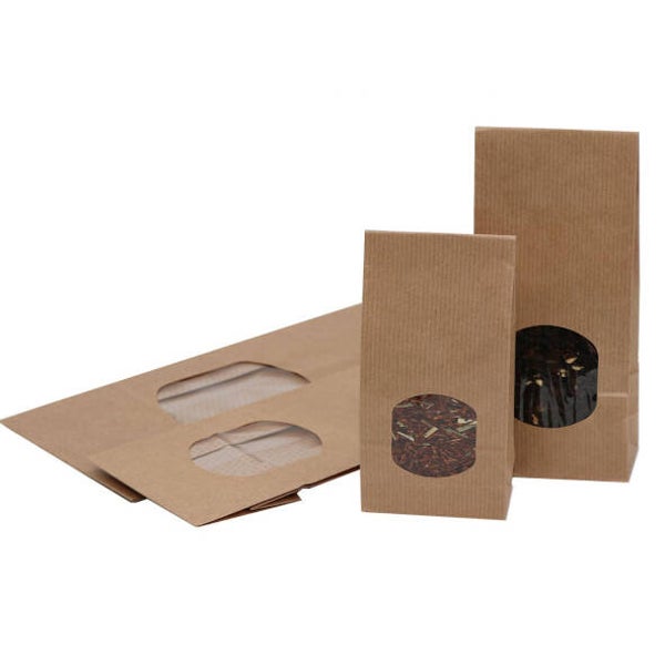 PP blokbodemzak bruin kraft met venster 70 + 40 x 205 mm - ds 1000st