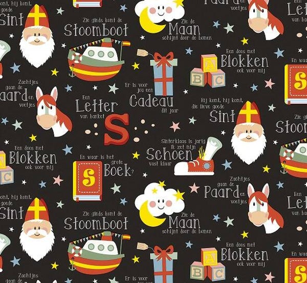 Sint inpakpapier S692072 - sint lyrics goud - rol 125mtr