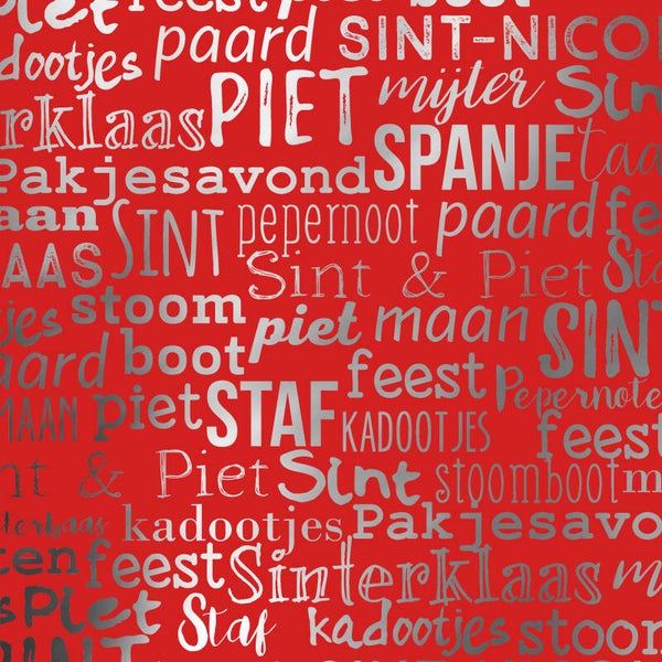 Sint inpakpapier S891827-3 - sint handlettering rood- rol 125mtr