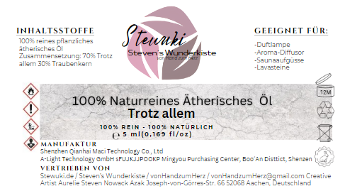 Stewuki.de (Eigene Kreation) Naturreines Ätherisches Trotz allem Öl (5 ml) –70% Trotz allem-öl 30% Traubenkernöl –Grundpreis 1290€/Liter