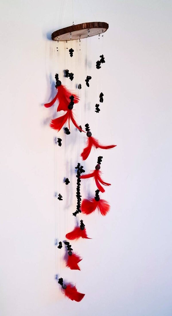 Feder Boa Stewukilee / Rot1= Schwarzer Achat – Handgemacht mit Liebe