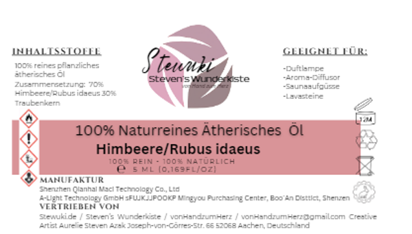 Stewuki.de Naturreines Ätherisches Himbeere/Rubus idaeus Öl (10 ml)  – Mischung aus 70% Himbeere und 30% Traubenkernöl – Grundpreis 1399€/Liter