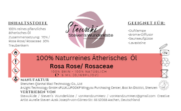 Stewuki.de Naturreines Ätherisches Rosen-Öl (10 ml) – Mischung aus 70% Rosen-Öl und 30% Traubenkernöl – Grundpreis: 1560€/Liter