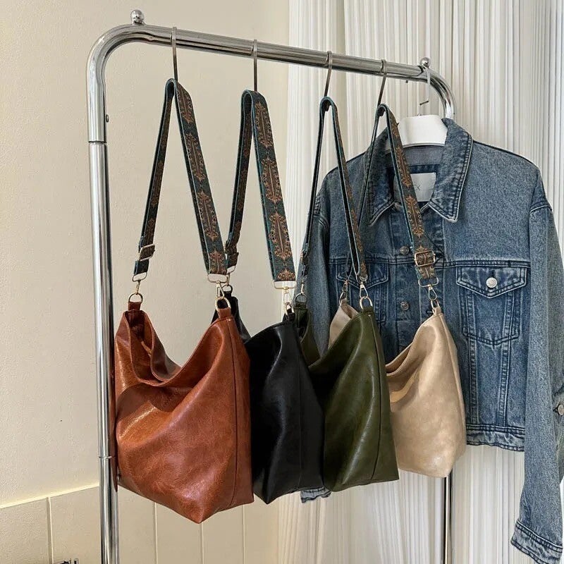 Sac seau bandoulière réglable en cuir PU