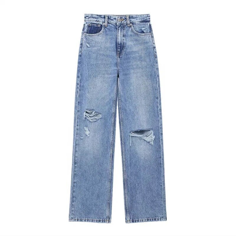 Jean bleu taille haute jambe large