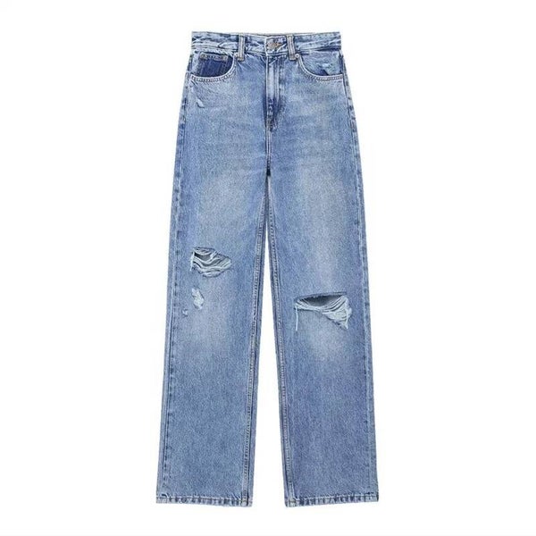 Jean bleu taille haute jambe large