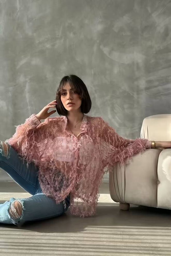 Chemise en tulle à frange et pois