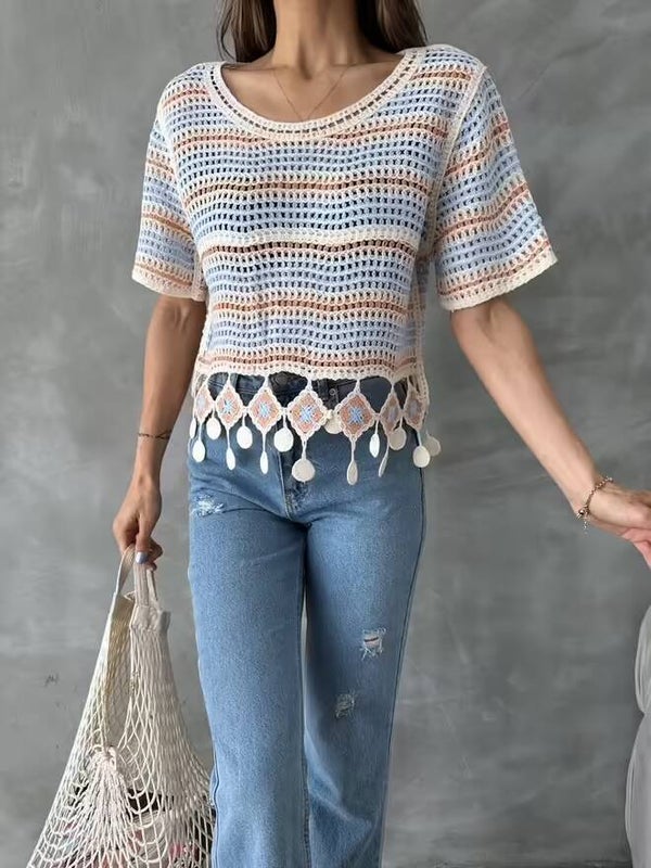 Blouse en maille à pompons