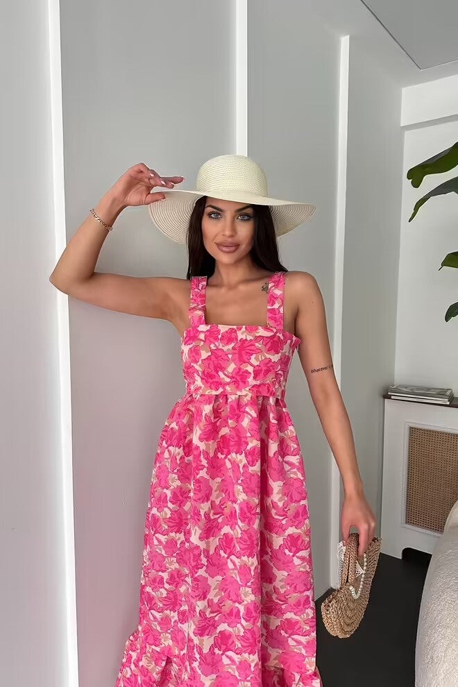 Robe à motif floral à large bretelles en tissu