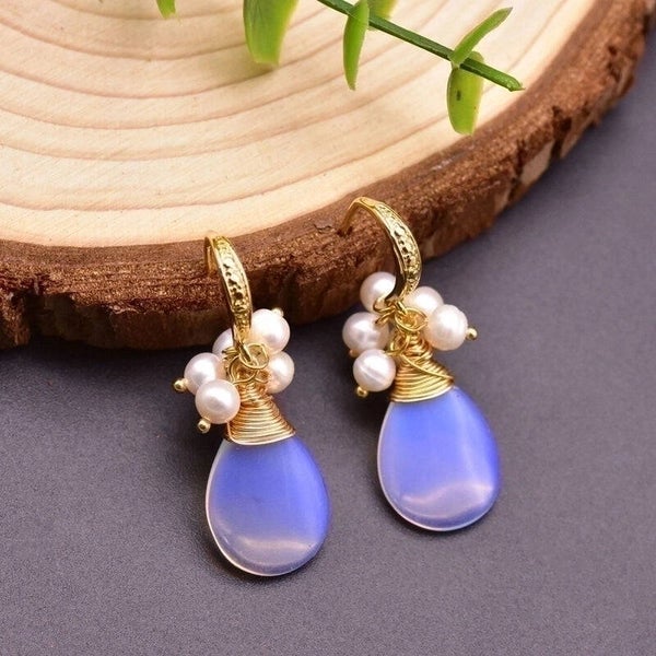 Boucles d'oreilles goutte d'eau en pierre d'opale