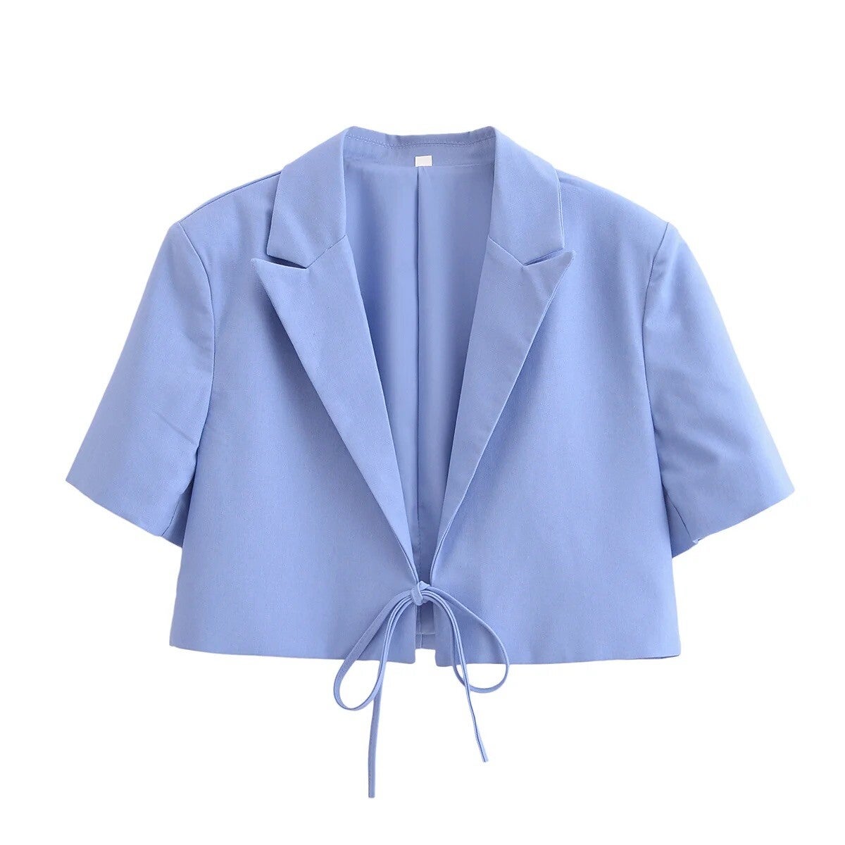 Blazer court noué à manches courtes, veste bleue chic