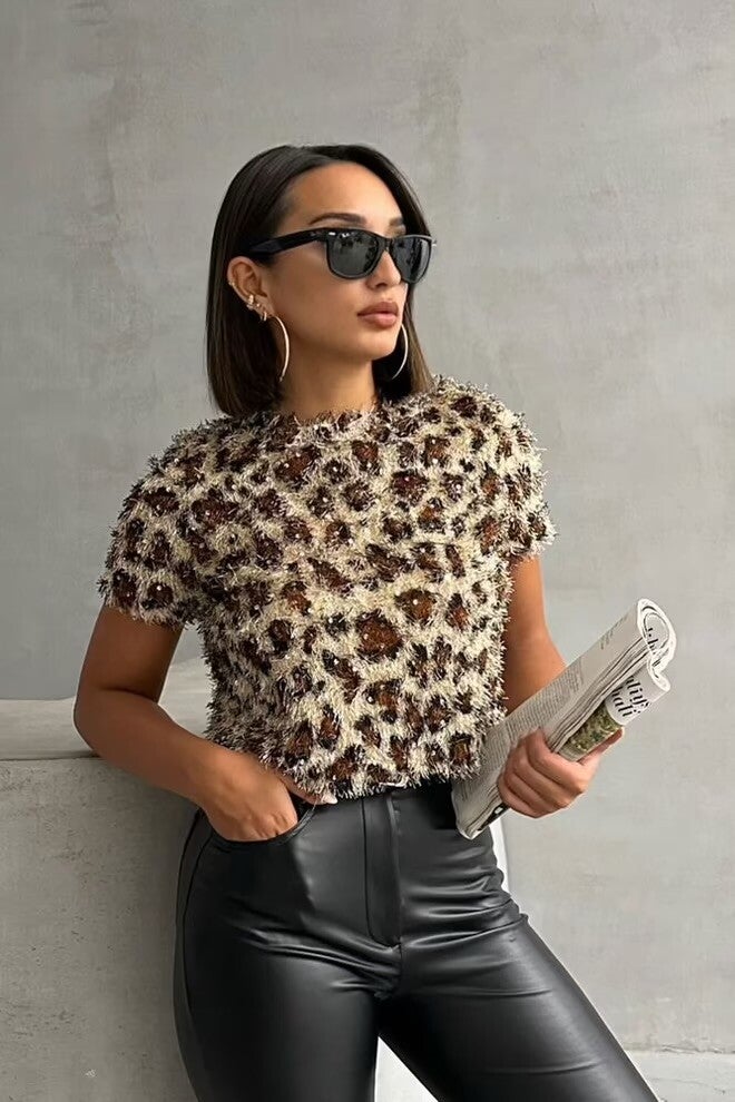 Top texturé Léopard effet poilu