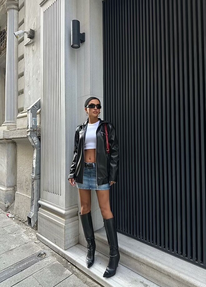 Bombers en similicuir Noir