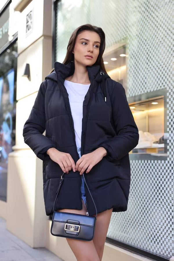 Parka matelassée avec capuche noir