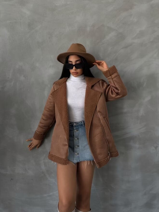 Veste en suédine doublée fausse fourrure