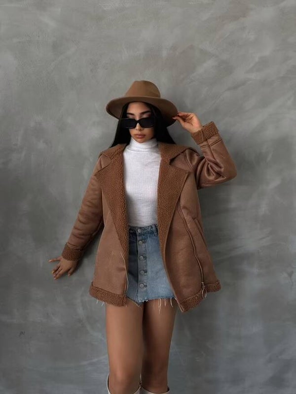 Veste en suédine doublée fausse fourrure