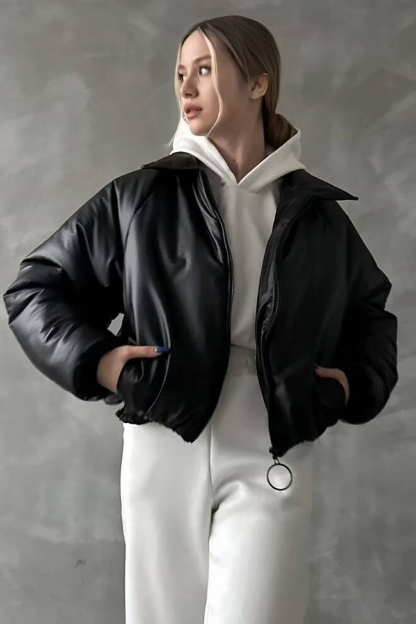 Blouson en cuir noir mat