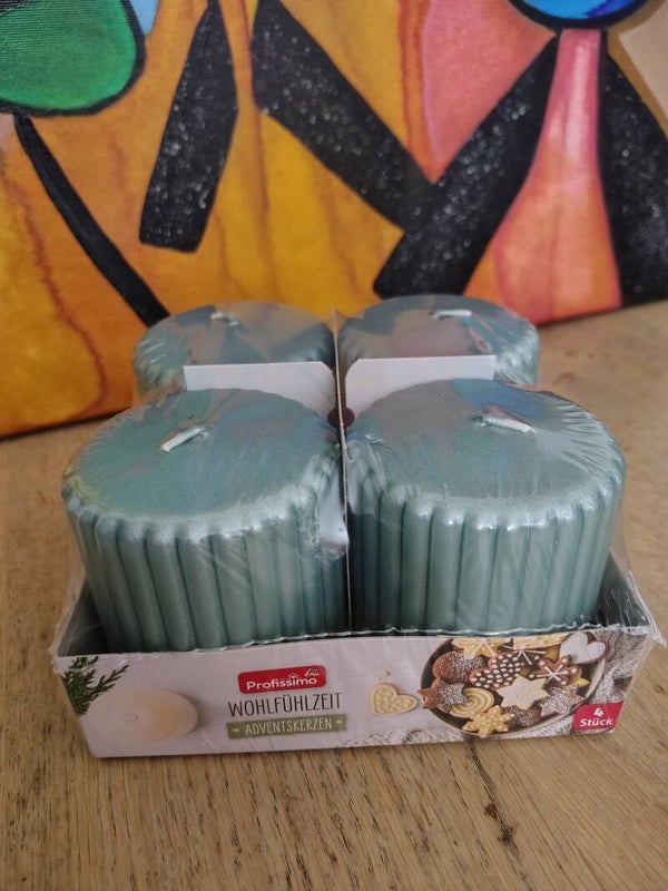 set van 4 Profissimo Wohlfühlzeit adventskaarsen in een metallic turquoise/groene kleur
