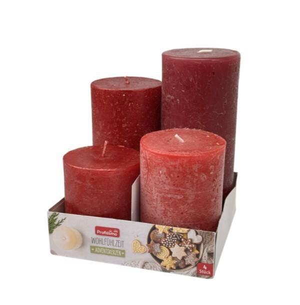 4-delige set rode rustieke adventskaarsen